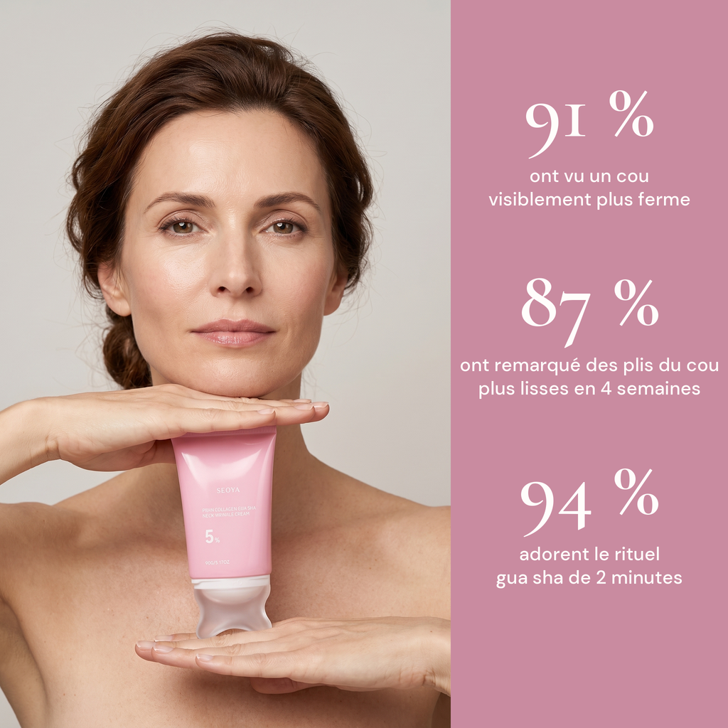 91 % cou plus ferme · 87 % plis lissés en 4 semaines · 94 % adorent le rituel gua sha